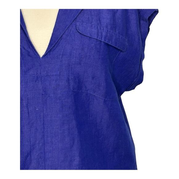Anthropologie Linen Blend Crop Utility Pocket Split V Neck Collared Top Size L - Picture 7 of 10